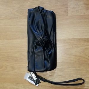 GLAM matte black clutch bag with removable wrist strap NWT